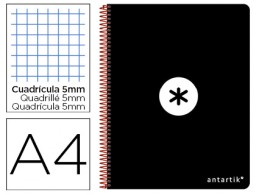 Cuaderno espiral Liderpapel Antartik A-4 tapa dura 80h 100g c/5mm. color negro